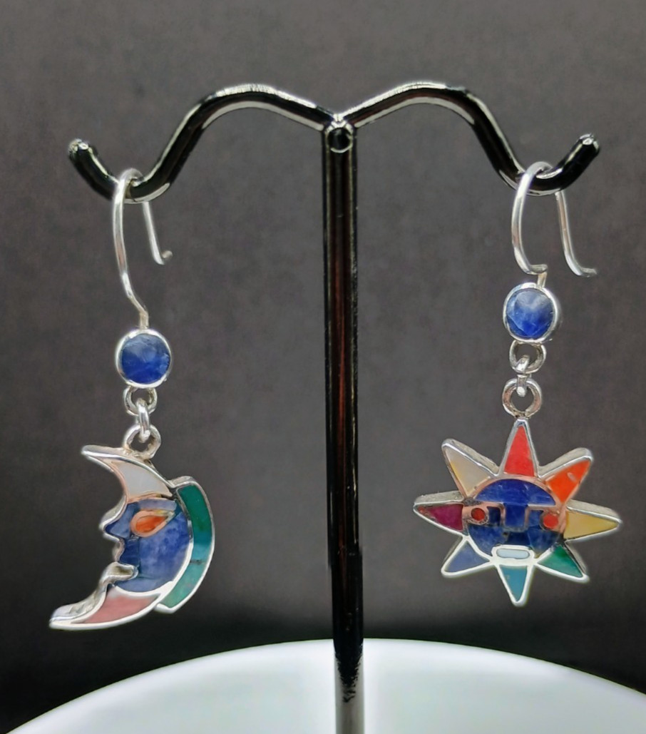 950 Silver Sun Moon Inca Wedding Earrings
