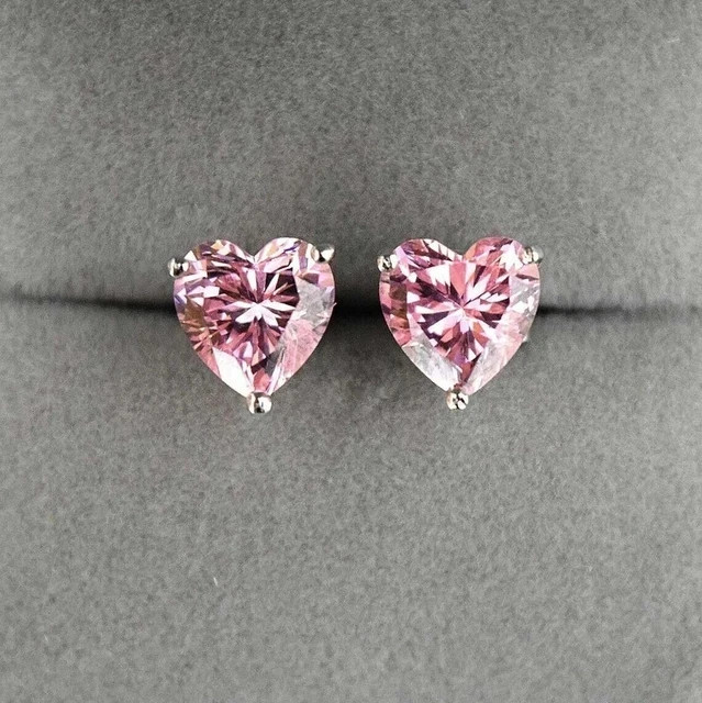 4Ct Heart Shape Lab Created Sapphire Solitaire Stud Earrings 14K White Gold Over