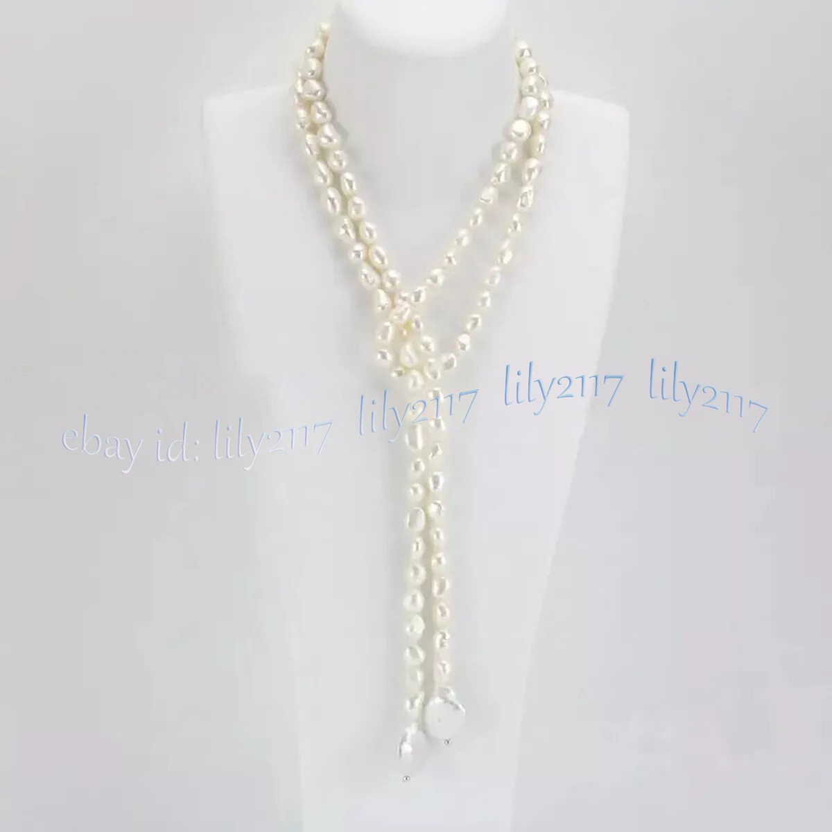 7-8mm Natural White Freshwater Baroque Pearl Teardrop Pendant Lariat Necklace