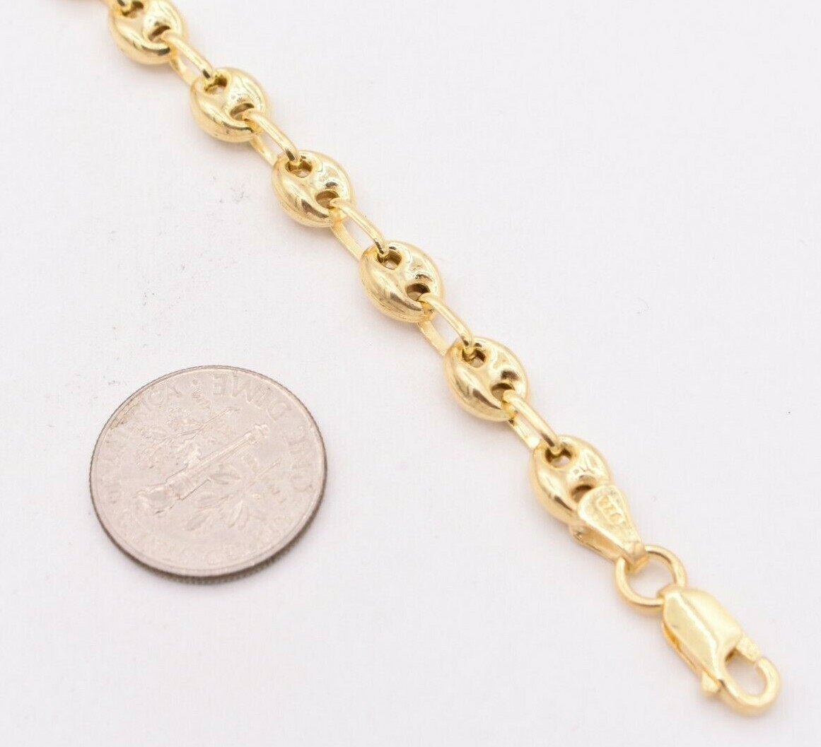 4.5mm Puffed Anchor Mariner Ankle Bracelet 14K Yellow Gold Plated Silver 925