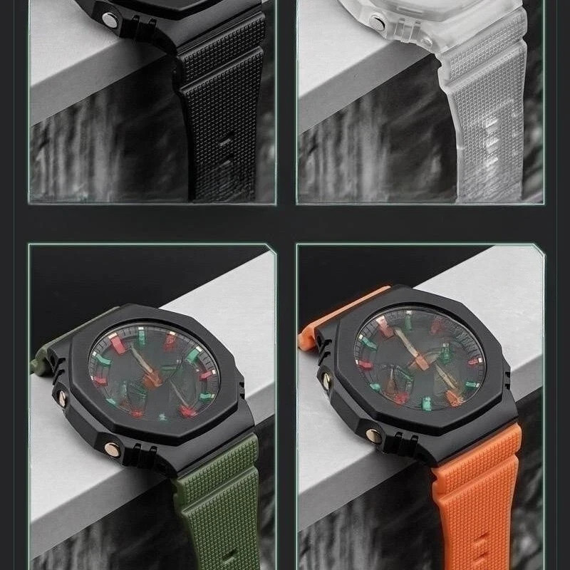 16mm Checkered Rubber Watch Strap Adapter Connector For Casio GA2100 GM2100