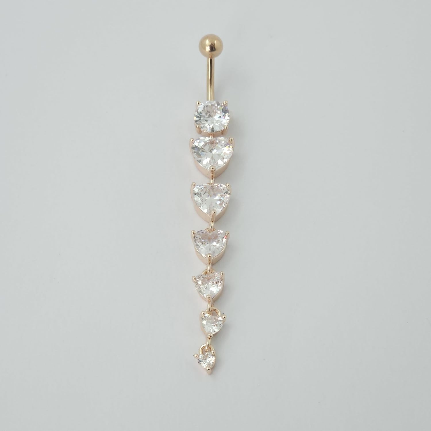 14G Long CZ Heart Dangle Belly Button Rings Sparkling Cubic Zirconia Crystal …