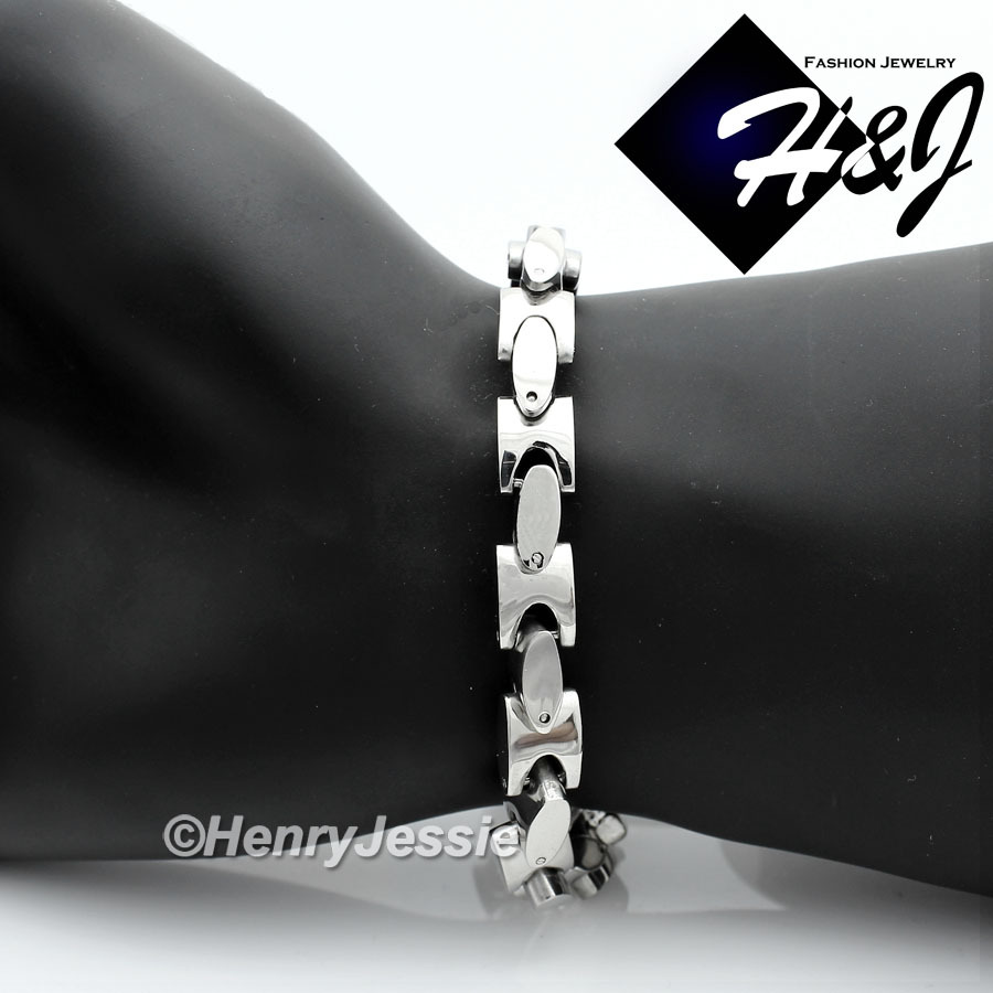 7.5″-11″MEN Stainless Steel HEAVY 8mm Silver Interlock Bones Link Chain Bracelet