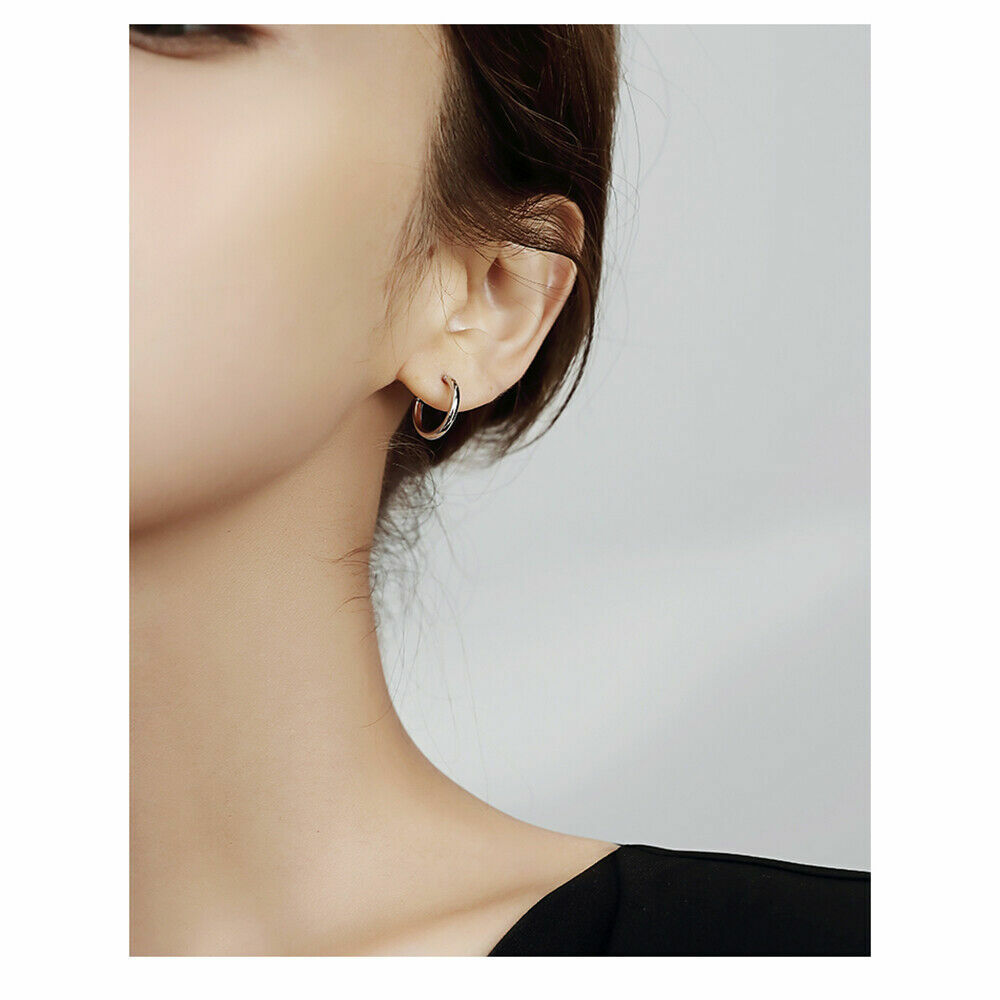 Classic Hoop Earrings Round Shaped Solid 925 Sterling Silver Women Men Jewelry
