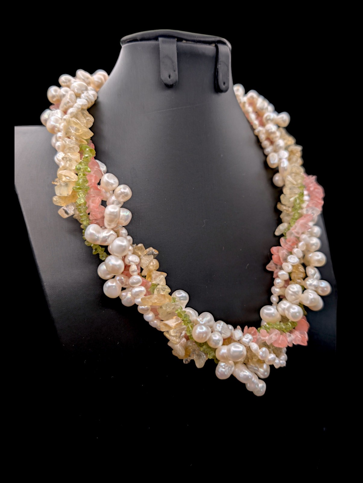 Vintage Stunning 5 Strand Baroque and Nugget Freshwater Pearl Gemstone Necklace