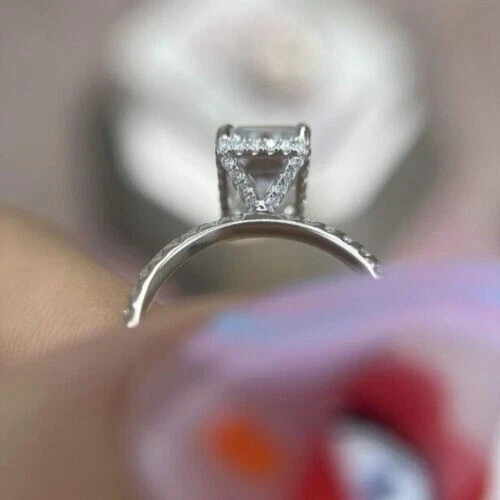 2Ct Emerald Cut Lab Created Moissanite Women Wedding Ring 14K White Gold Plated