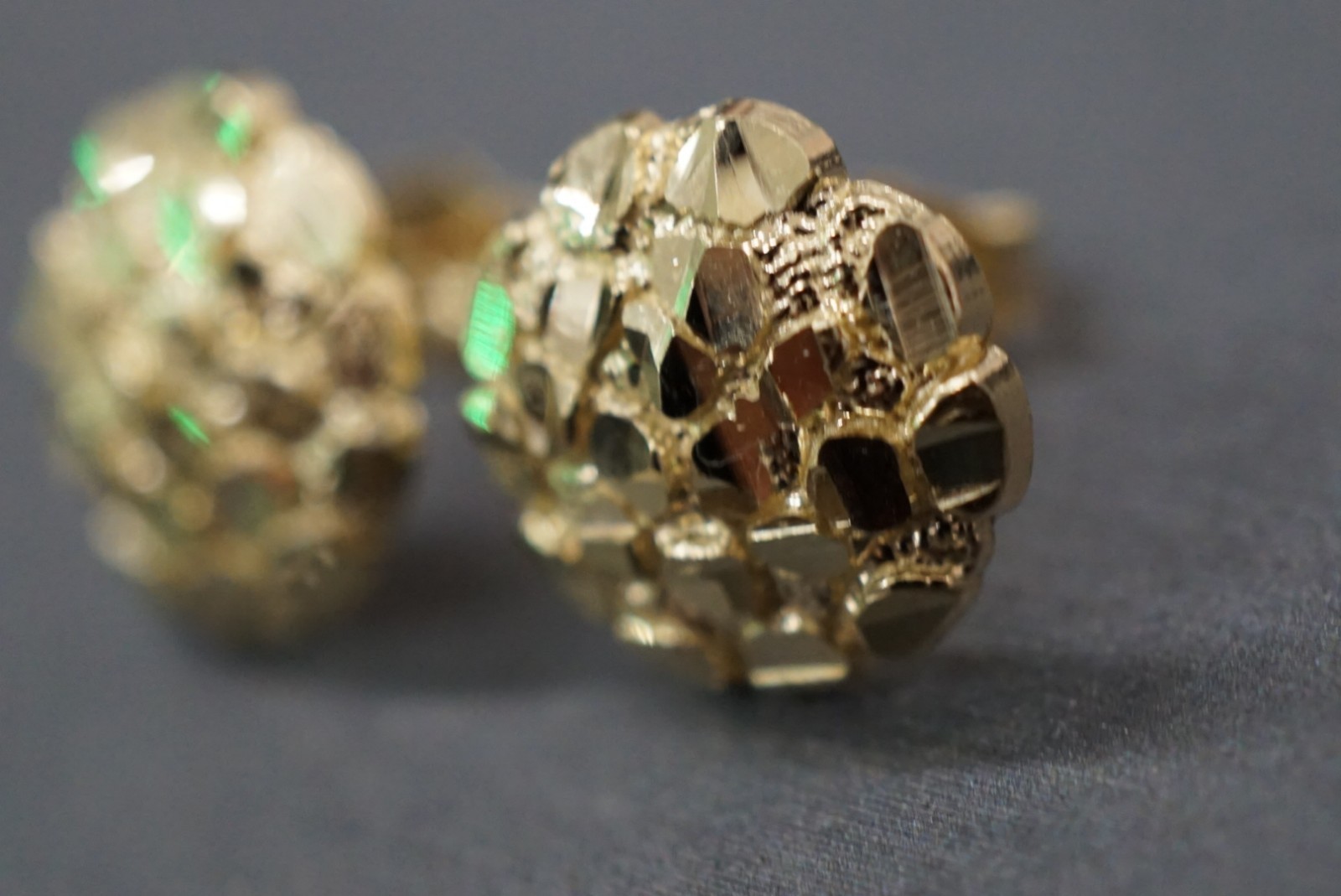 Real 10K Solid Yellow Gold 11.5MM Diamond Cut Round Nugget Stud Earrings.