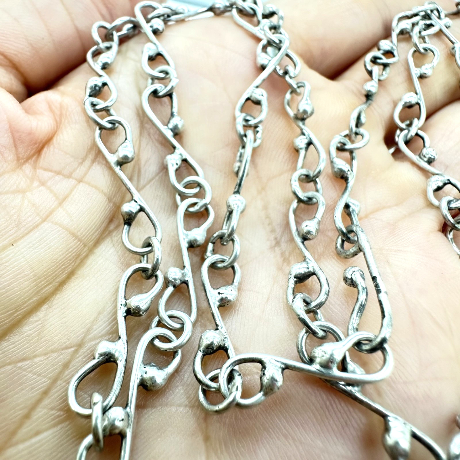 VINTAGE 925 STERLING SILVER HAND WROUGH LINKS CHAIN 22.5 IN. NECKLACE