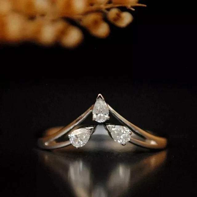 1.00Ctw Pear Cut Moissanite Three Stone Engagement Ring 14k White Gold Plated