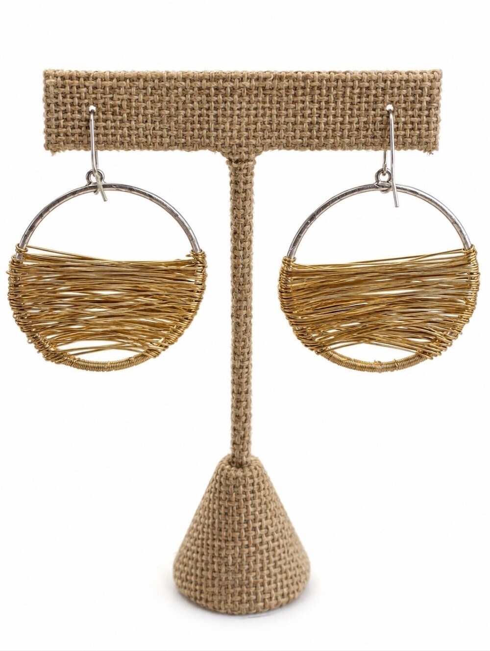Gold Wire Wrapped Circle Hoop Pierced Earrings, NWOT
