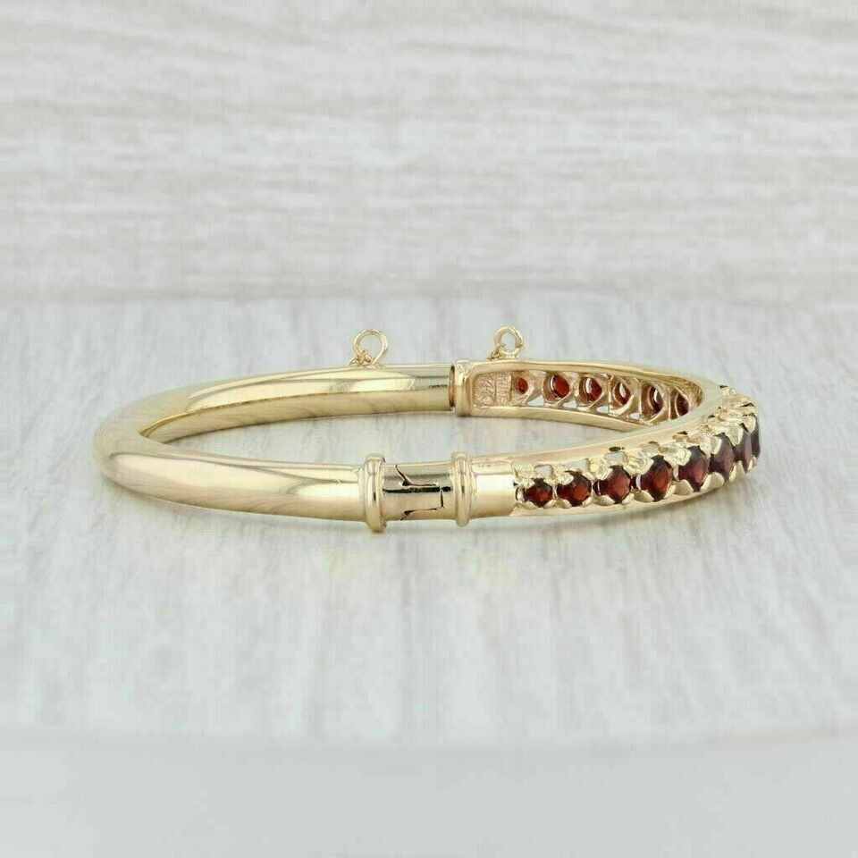 6 Ct Round Lab-Created Red Garnet Ladies Bangle Bracelet 14K Yellow Gold Finish