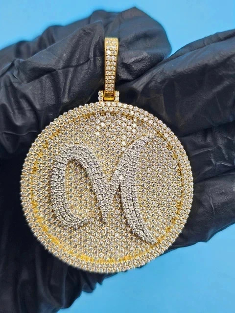 4Ct Round Cut Real Moissanite Custom Letter Men’s Pendant 14K Yellow Gold Plated
