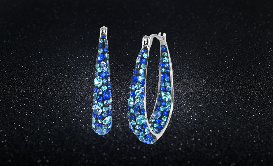 Blue Inside Out Hoops in 18K White Gold-Plating Made with Blue Swarovski Crystal