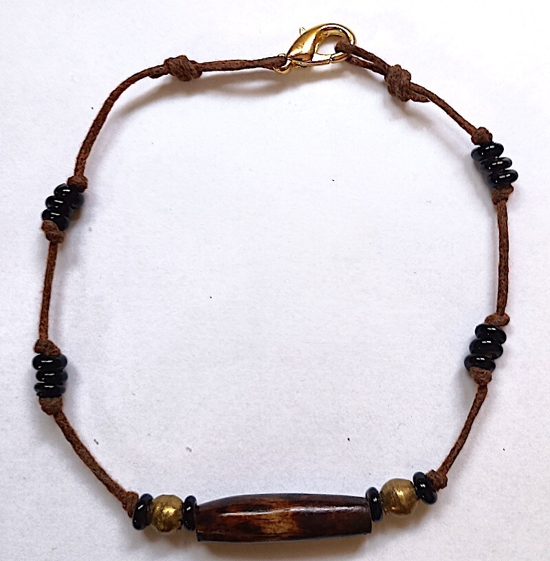 Anklet, Asst Buffalo Bone Bead, 9″, Cotton Cord, Brass, Glass Spacers, Reduced