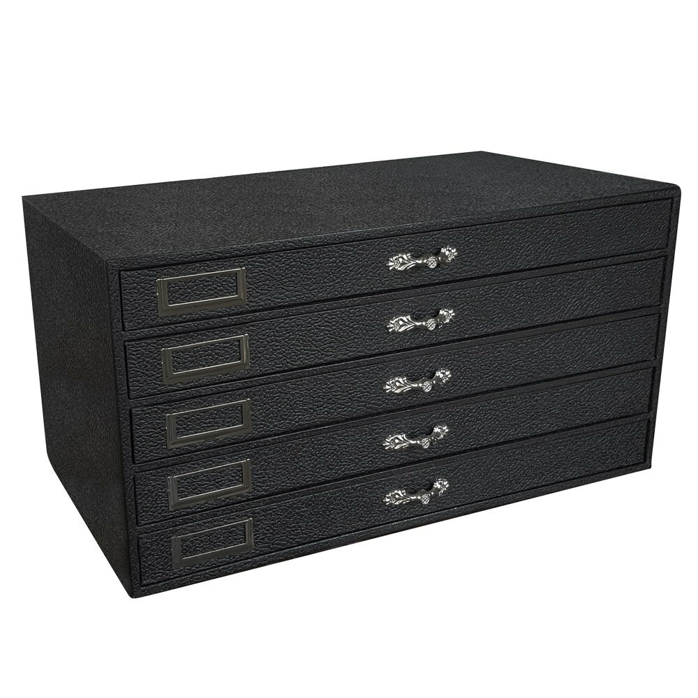 90 Space Grained Leatherette 5 Drawer Wood Pocket Watch Storage Organizer Case