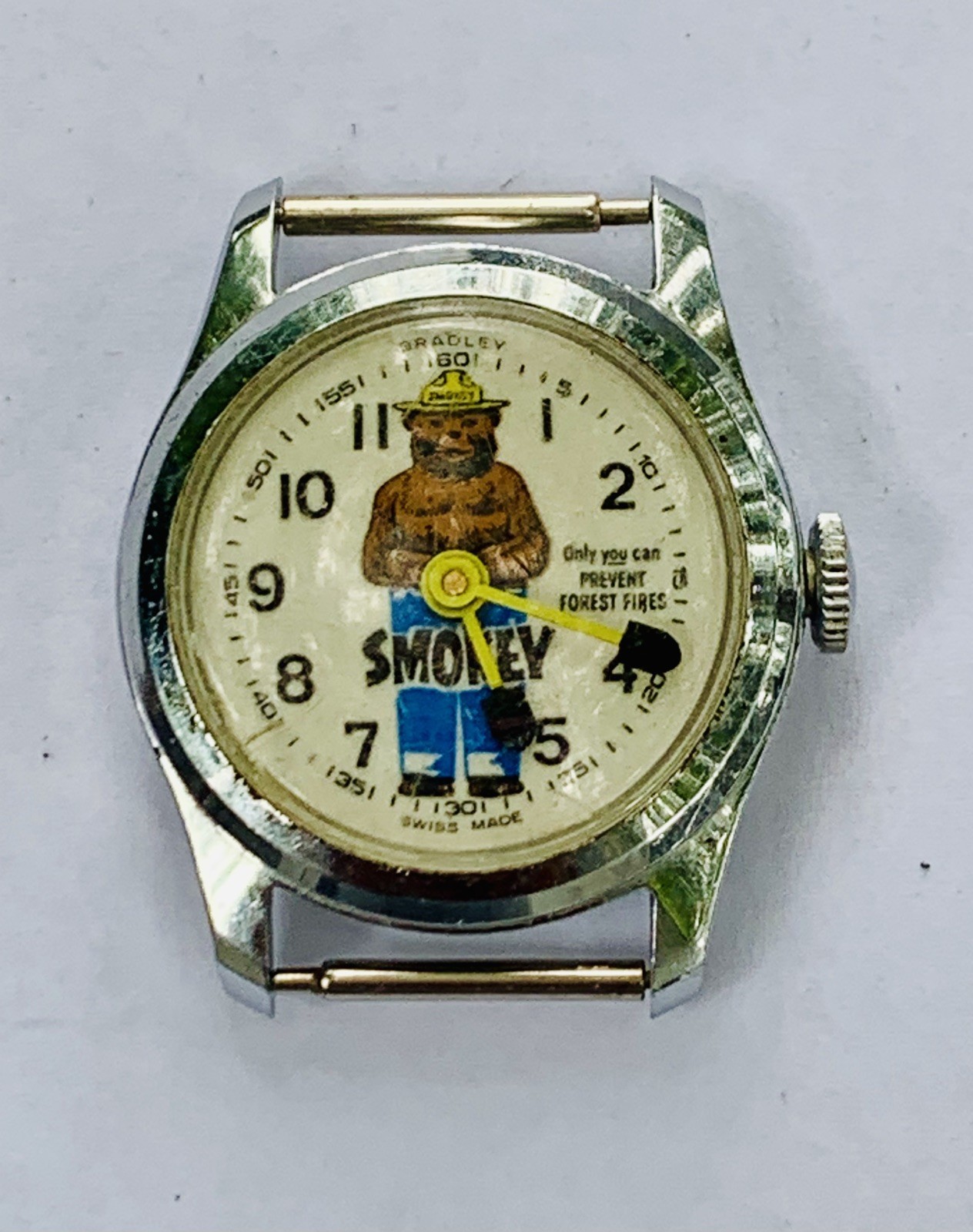 Vintage 1960’s Bradley SMOKEY THE BEAR Windup Wristwatch – No Band – Running