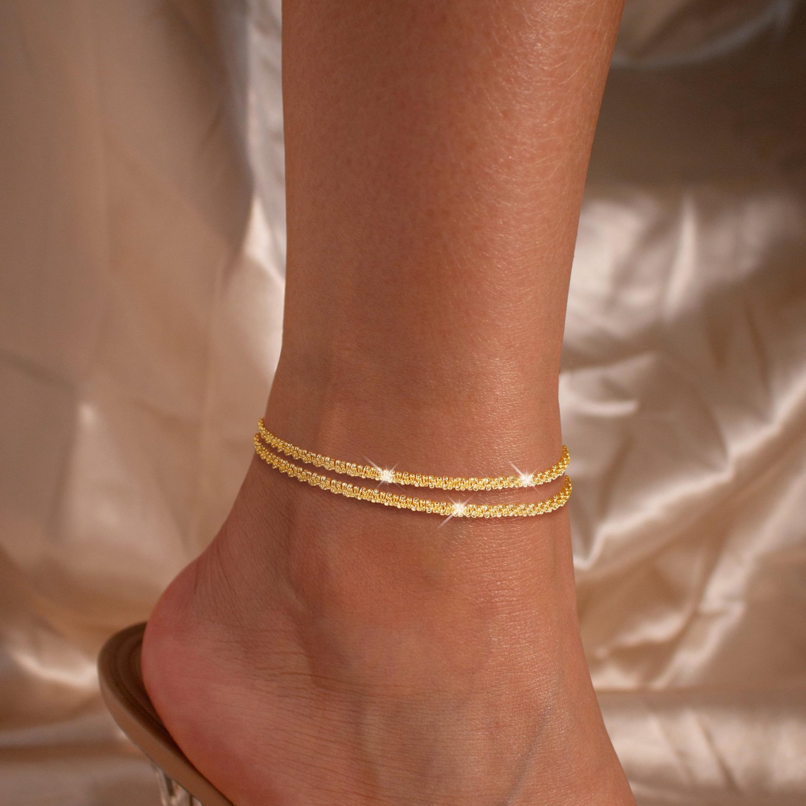 Sterling Silver Ankle Bracelets for Women Dainty Layered Waterproof Anklet Adjus