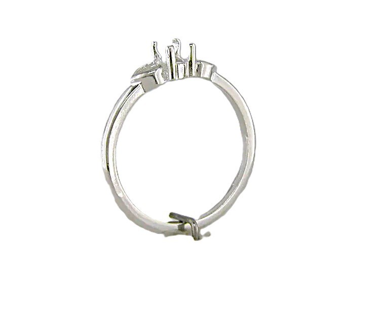 6X3 Marquise Setting Heart Shank Ring Sterling Silver Pre-Notched Size 6.5