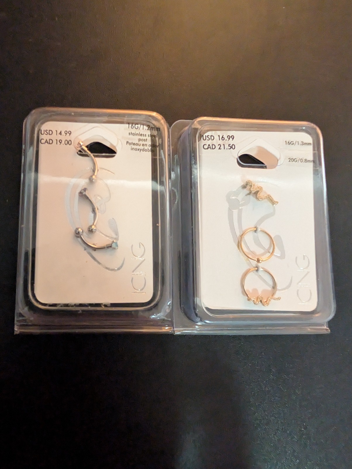 Claire’s Set of 2 New Packages Earrings 16G 1.2mm & 1.3mm