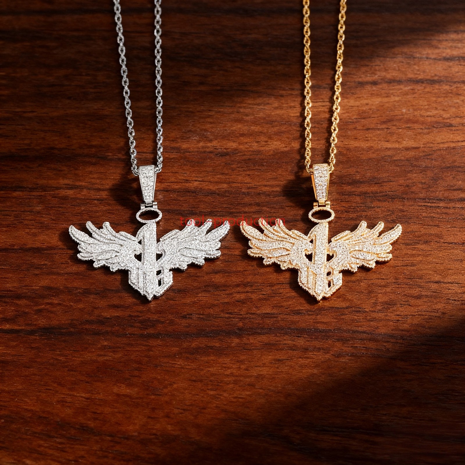 Handmade Sparkling Angel Wings Zircon Pendant with Free Chain A+++++