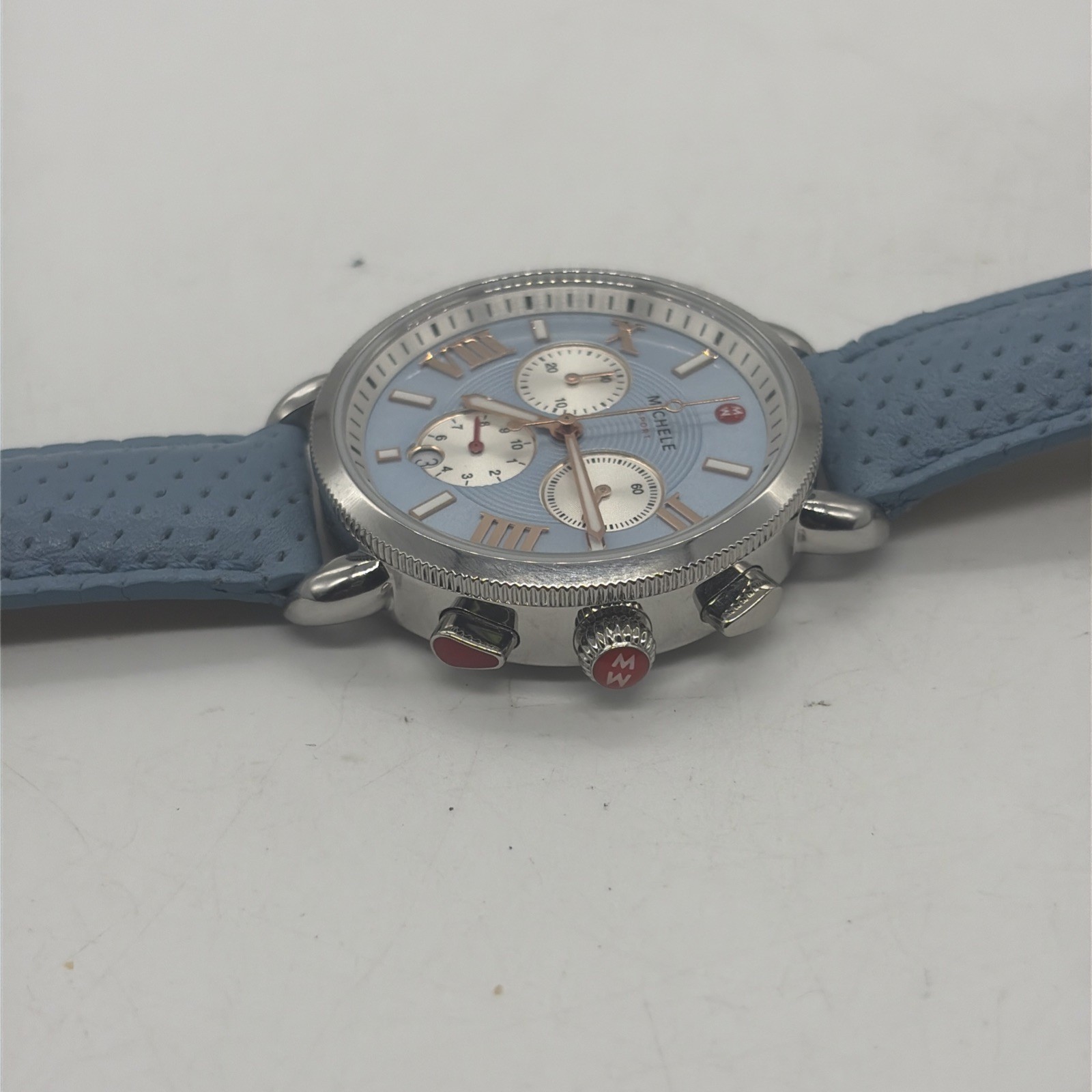 Michele Sport Sail Chronograph 38mm Blue Dial Leather Band Watch MWW01P000005