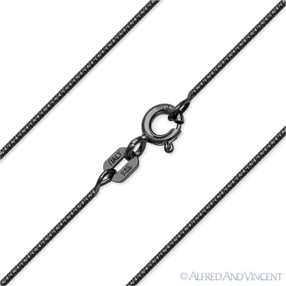 0.7mm Diamond-Cut Link Snake Chain Necklace .925 Sterling Silver & Black Rhodium