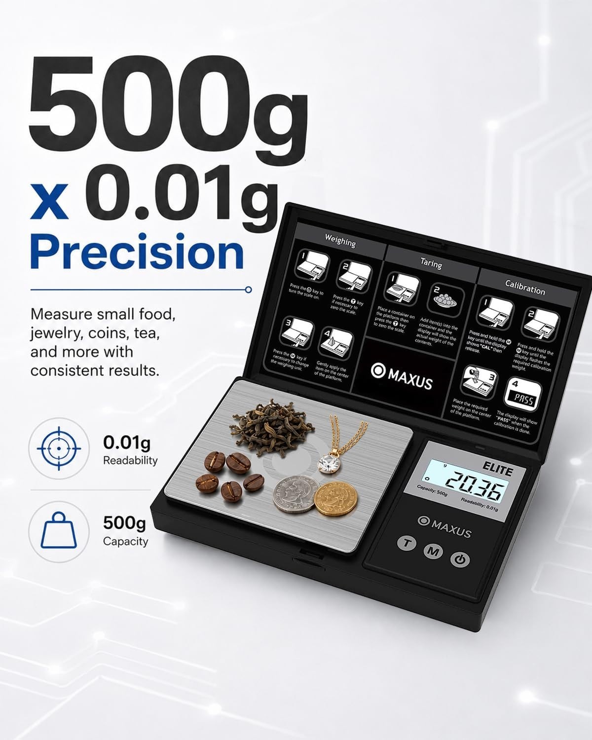 High Precision 500g Pocket Gram Scale – 0.01g Accuracy, Lightweight & Compact