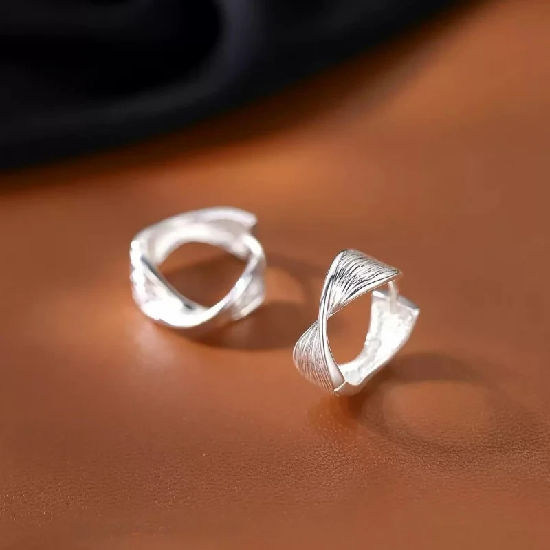 925 Sterling Silver Twisted Hoop Earrings Textured Geometric Huggie Women Gift