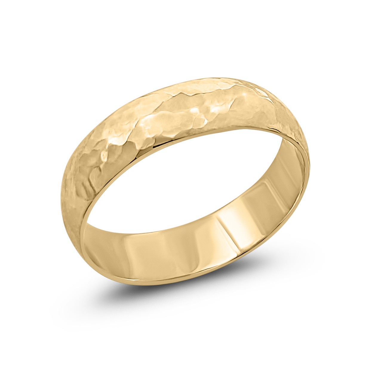 Solid 10K Yellow Gold Hammered Ring Band Handmade 5mm, Sizes 3 – 15