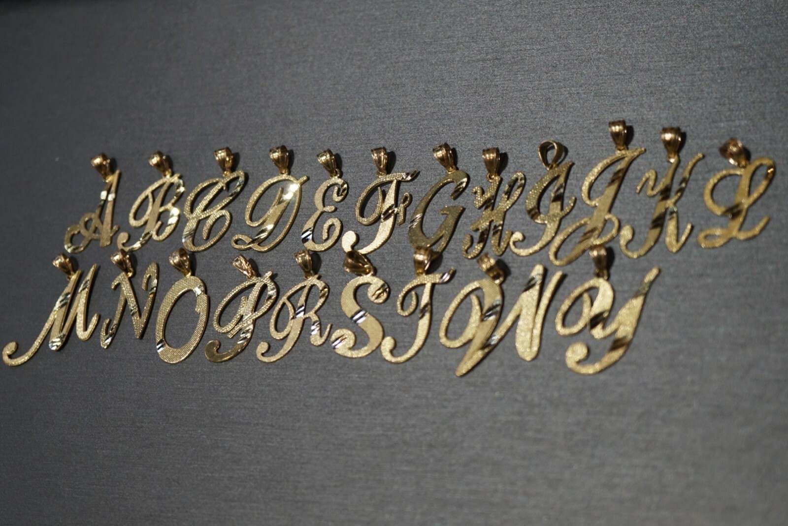 10K Solid Yellow Gold 1″ Alphabet Diamond Cut Initial Script Charm Pendant.