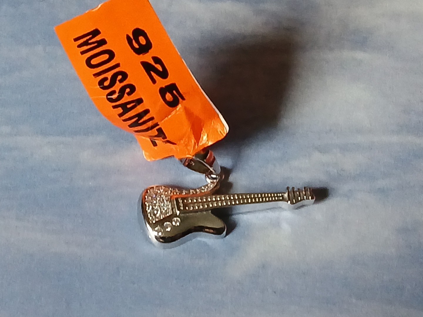Sterling Silver .50ctw Moissanite Guitar Pendant W/ Rhodium Platinum Plating