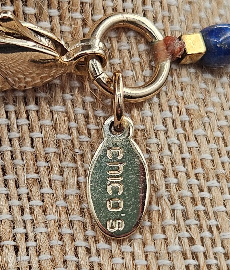 Chico’s Blue Green Lapis Lazuli 22 inch Necklace Gold Plate