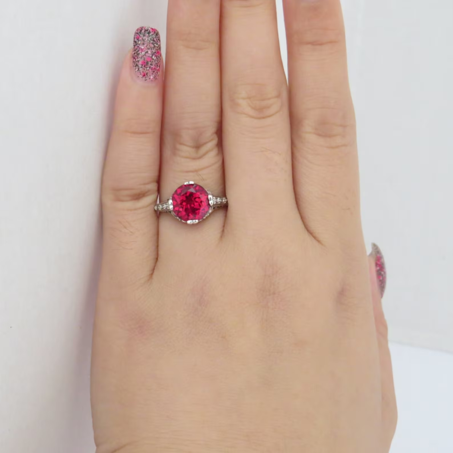 3.00 Ct Round Cut Natural Ruby Diamond Engagement Ring 14K Solid White Gold 6