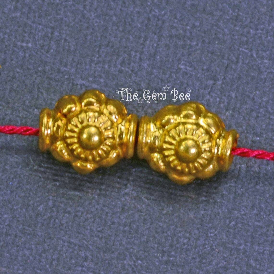 4.8mmx5.5mm 18k Solid Yellow Gold Fancy Flower Spacer Beads PAIR