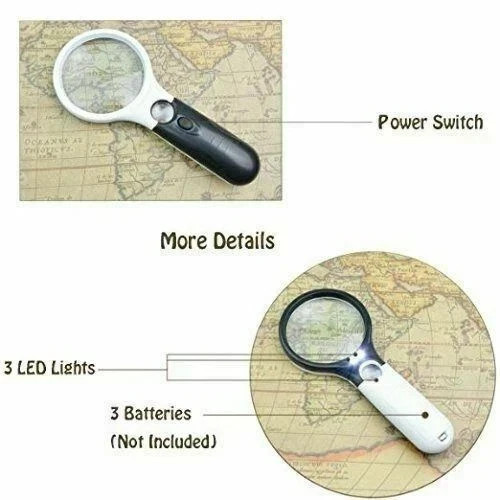 3 LED Light 45X Handheld Magnifier Reading Magnifying Glass Lens Jewelry Loupe