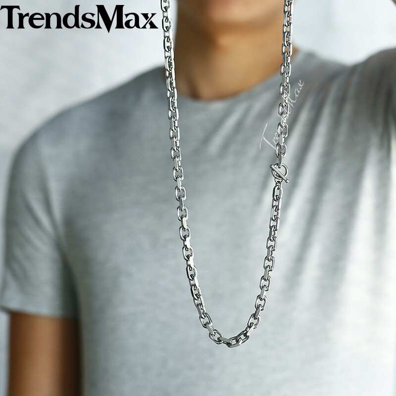 Mens Chain Silver Stainless Steel CABLE Link Necklace Bracelet Jewelry Set 7-26″