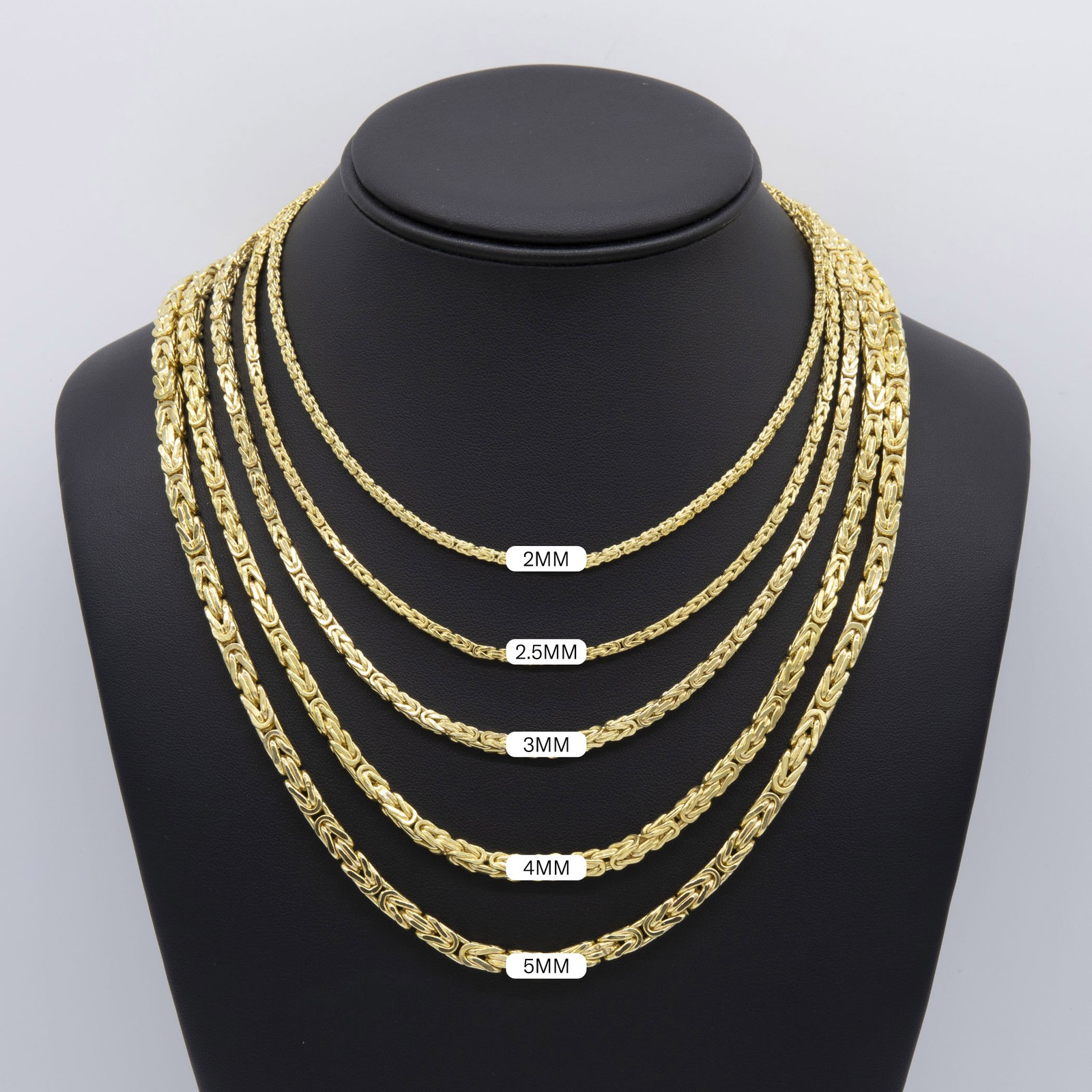 14K Yellow Gold Square Byzantine Link Chain Necklace All Sizes