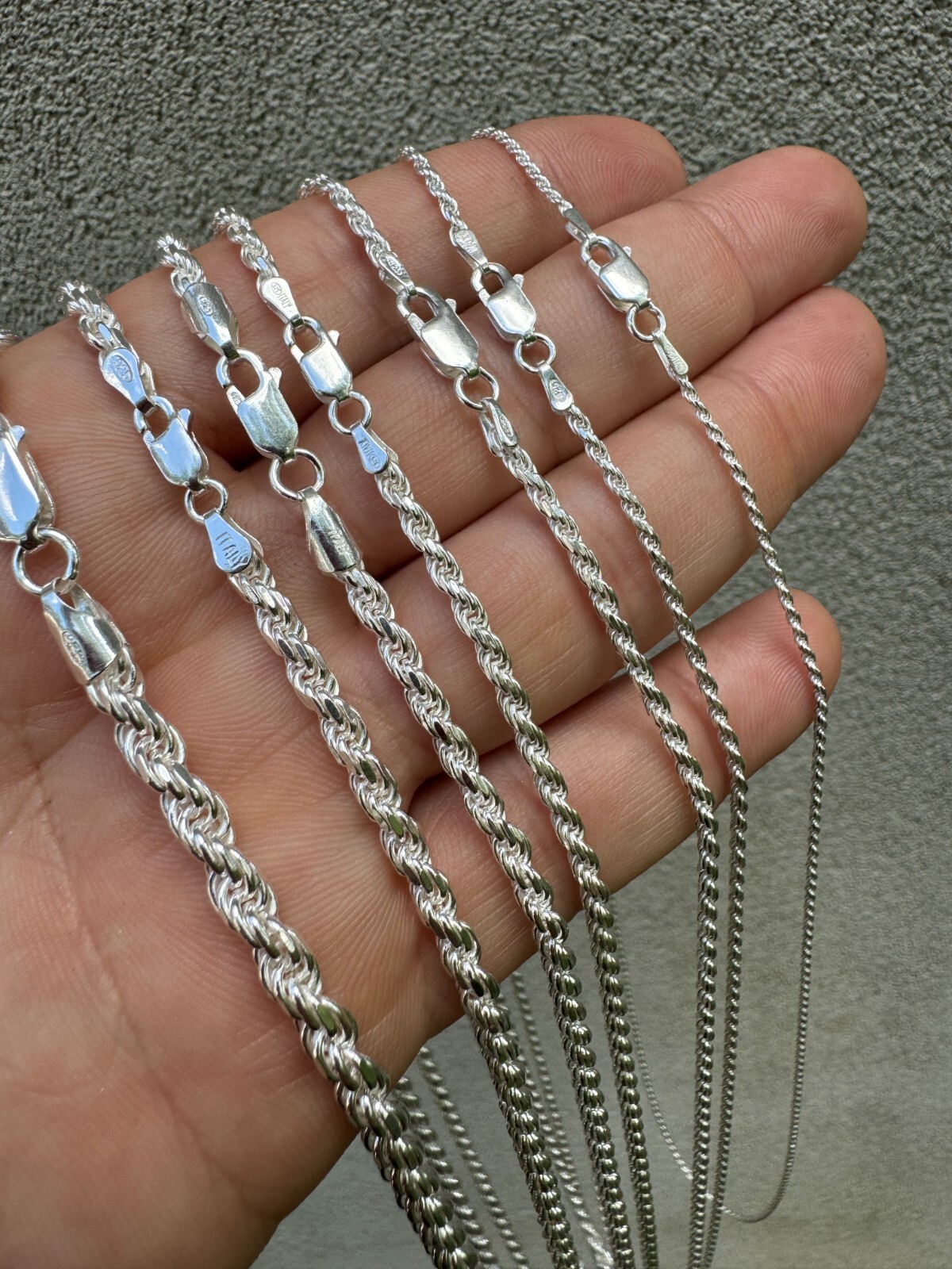 Men’s Women’s Real Solid 925 Sterling Silver Rope Chain 1.5-5mm 16″-30″ ITALY
