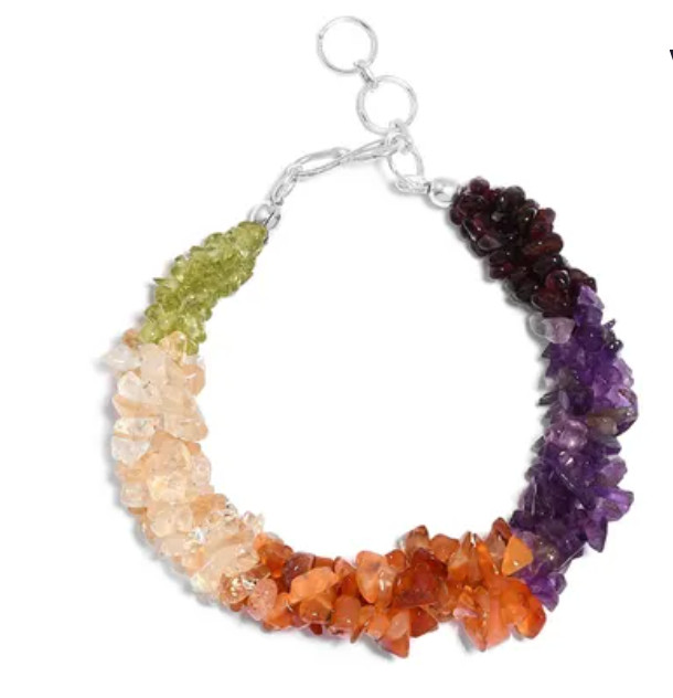 3-Strand Multi Gem Chips Twisted Bracelet in Platinum Over Sterling 91.0 ctw