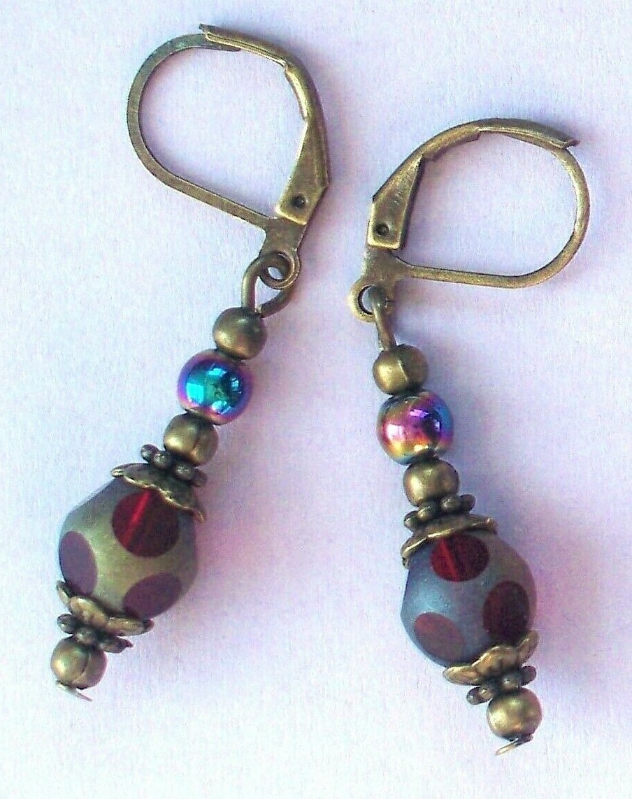 WINDOW CUT crystal RAINBOW TOPAZ Lever back BRONZE handcrafted CHOOSE XX