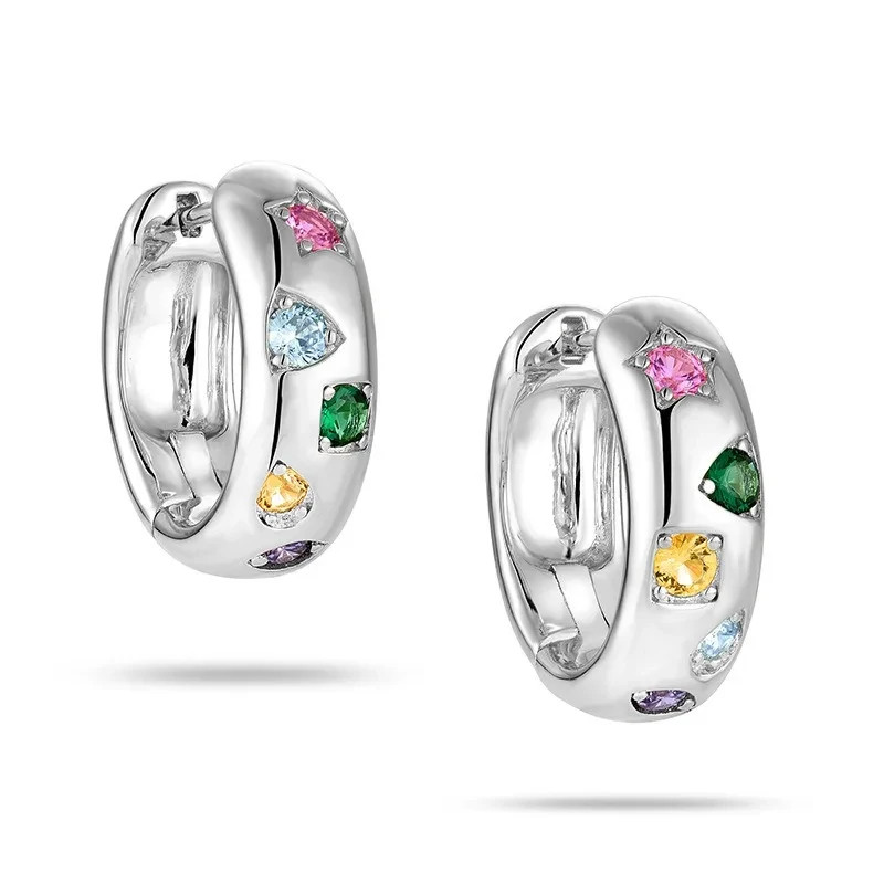 18K Gold Plated Colorful CZ Chunky Hoop Earrings Women Statement Jewellery Gift