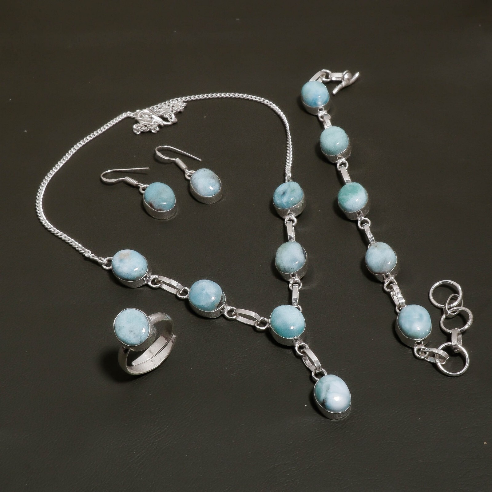 Natural Dominican Republic Larimar Gemstone Handmade Jewelry Set