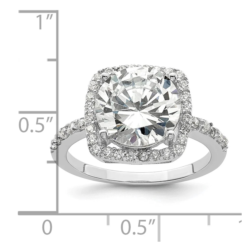 Sterling Silver Rhodium-Plated Polished CZ Square Halo Ring