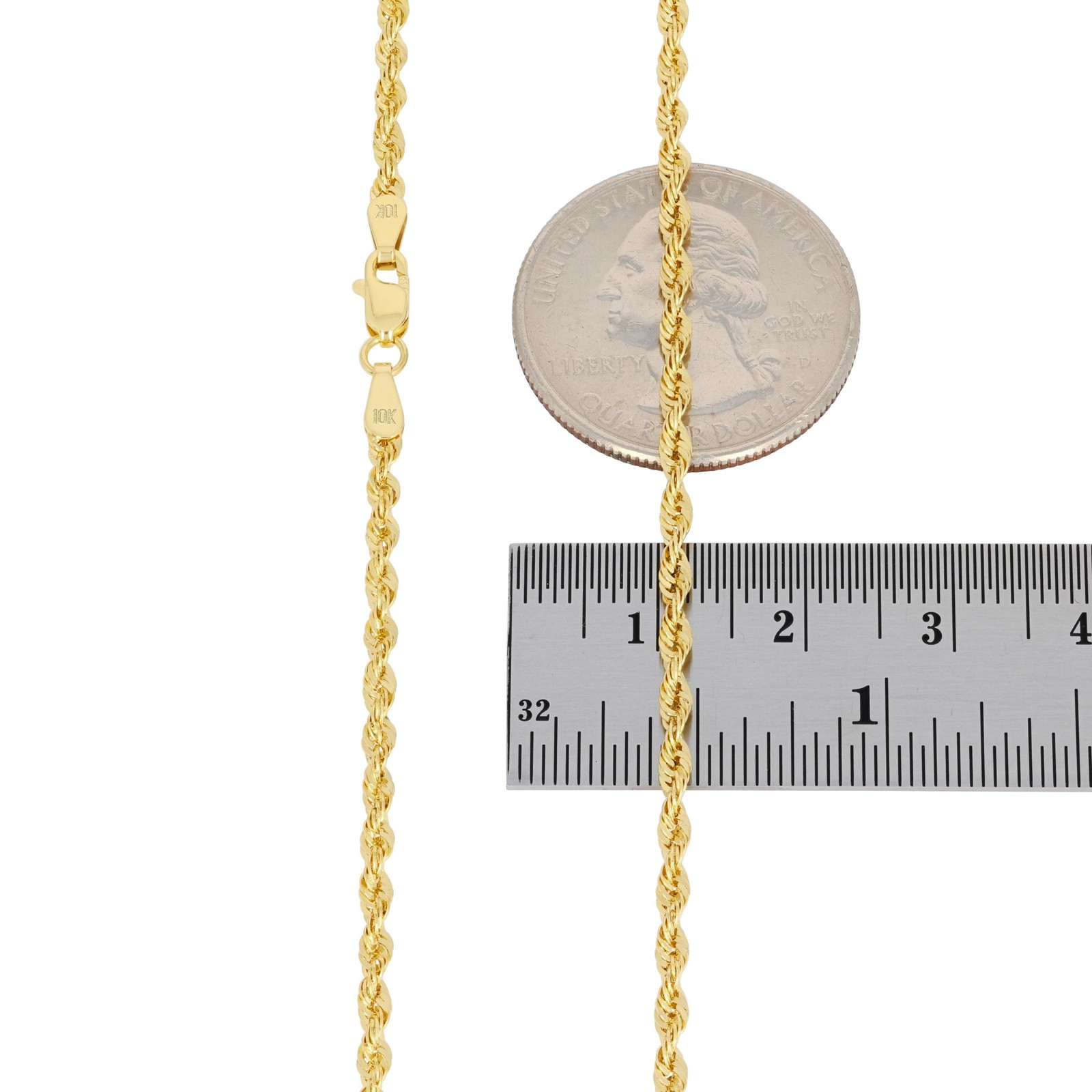 10K Yellow Gold 2.5mm Rope Chain Laser Diamond Cut Necklace Mens Womens 16″- 30″