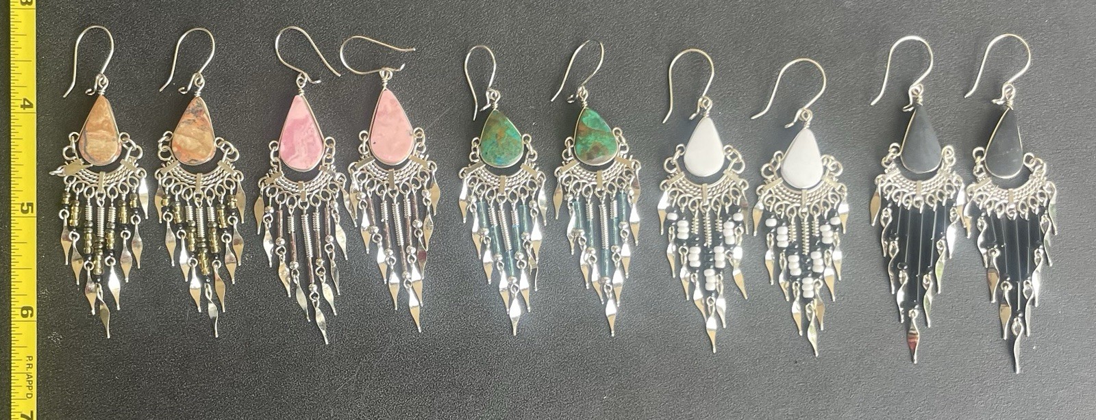 5 Pairs Peruvian Semi-Precious Stone Earrings Handmade Dangle Lot Peru Boho