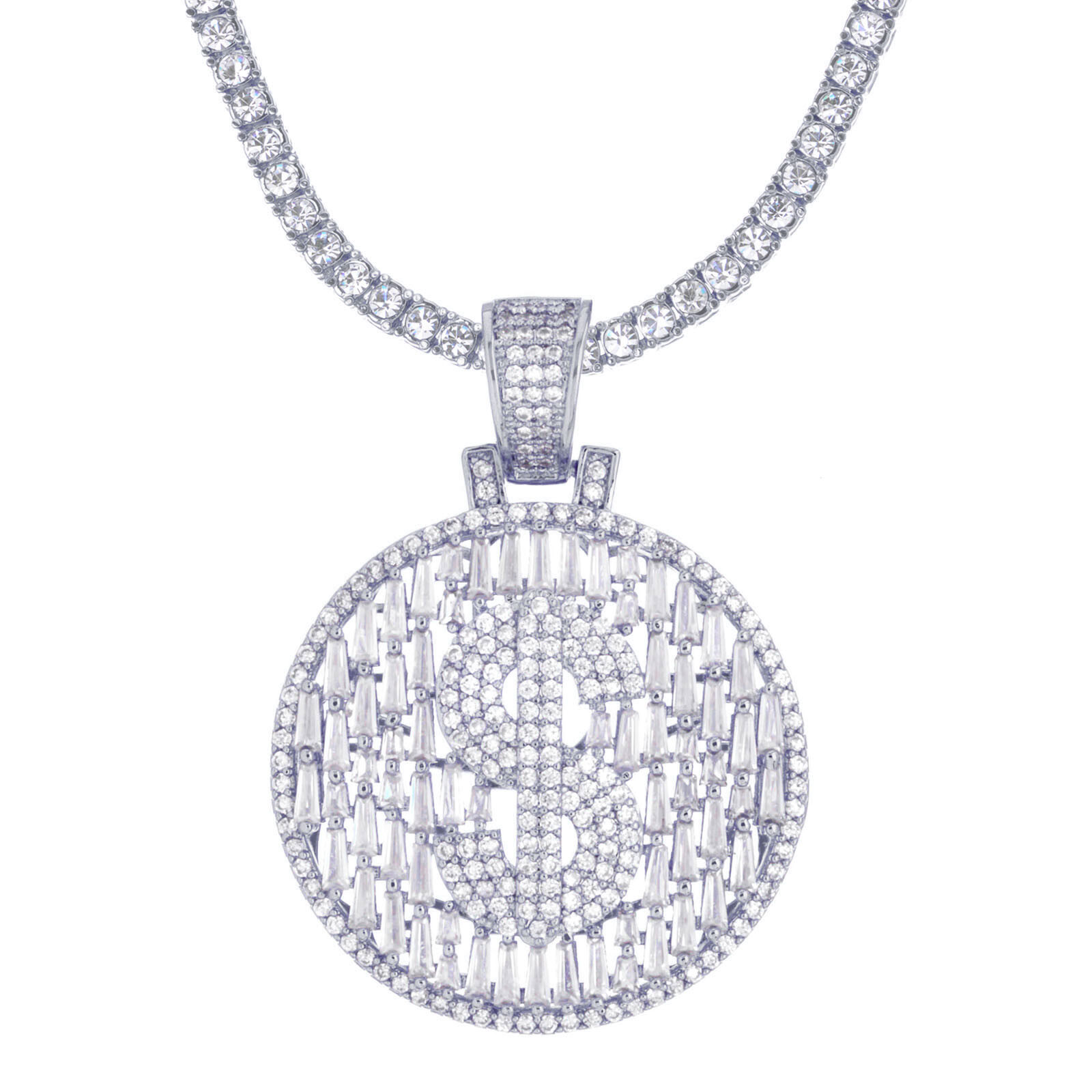 Gold / Silver Dollar Medallion Pendant 20″ Choker Stone Chain Necklace BCT 17104