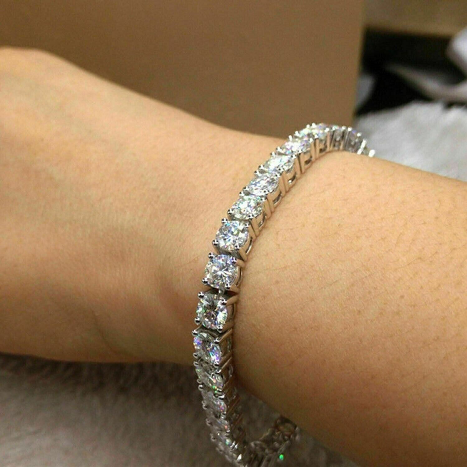 8Ct Round Cut Lab Created Diamond Tennis Bracelet Women’s 14K White Gold Finish