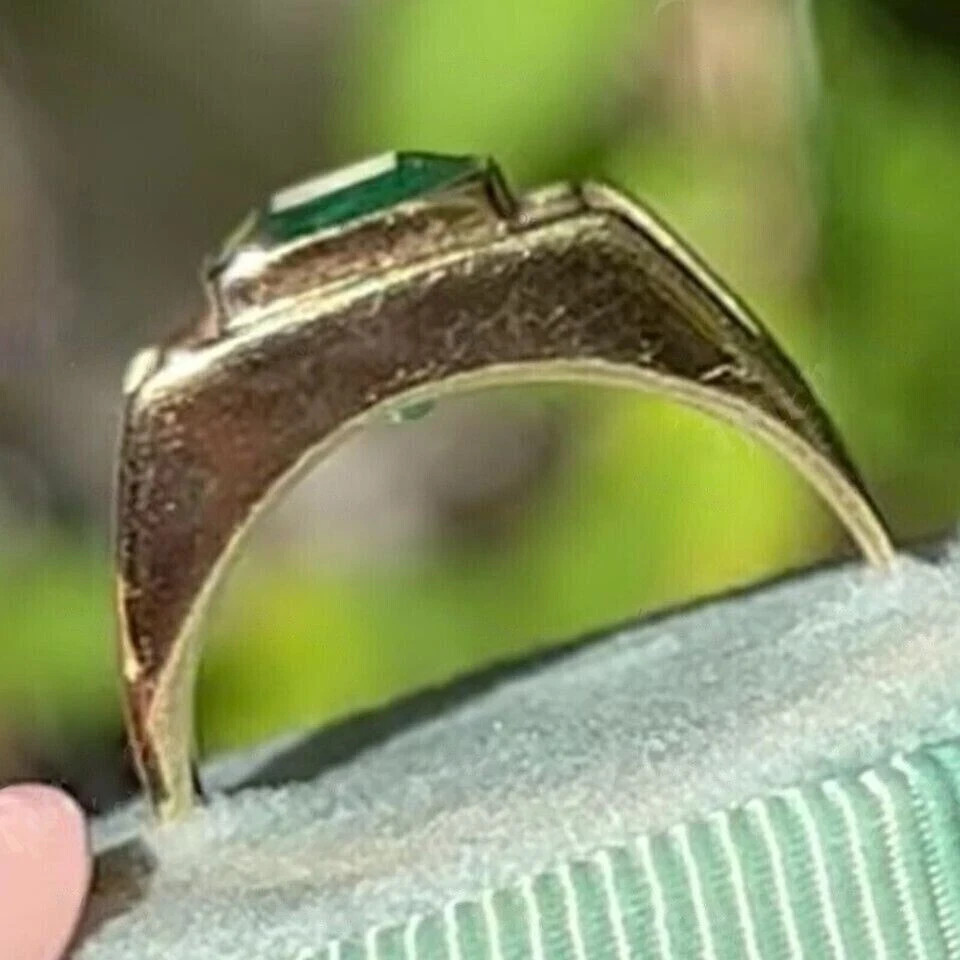 2CT Men’s Certified Natural Emerald Bezel Engagement Ring Solid 14K Yellow Gold