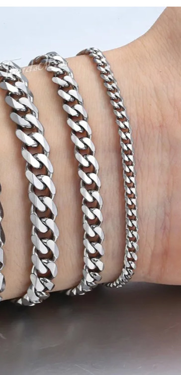 16-34″ Stainless Steel Silver Chain Cuban Curb Mens Men Womens Necklace 3-11 mm