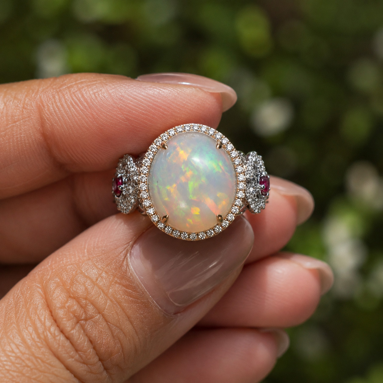 4Ct Oval Lab Created Fire Opal Halo Engagement Ring 14K White Gold Plated Silver